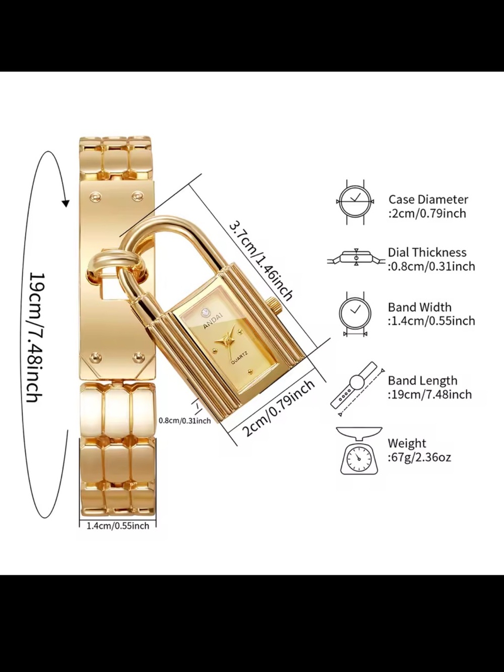 Luxury Gold Padlock Charm Bracelet Watch - Picture 5 of 8